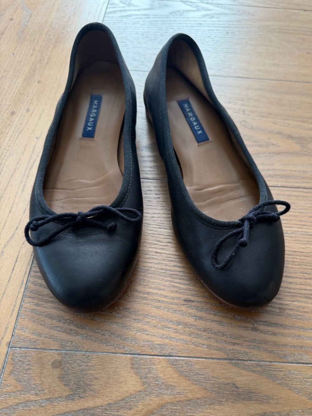 Margaux Black Leather Bow Ballet Flats